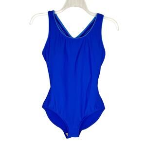 L.L. Bean Blue Classic Sporty Back Cut Out Halter One Piece Swimsuit Sz‎ 12 Reg